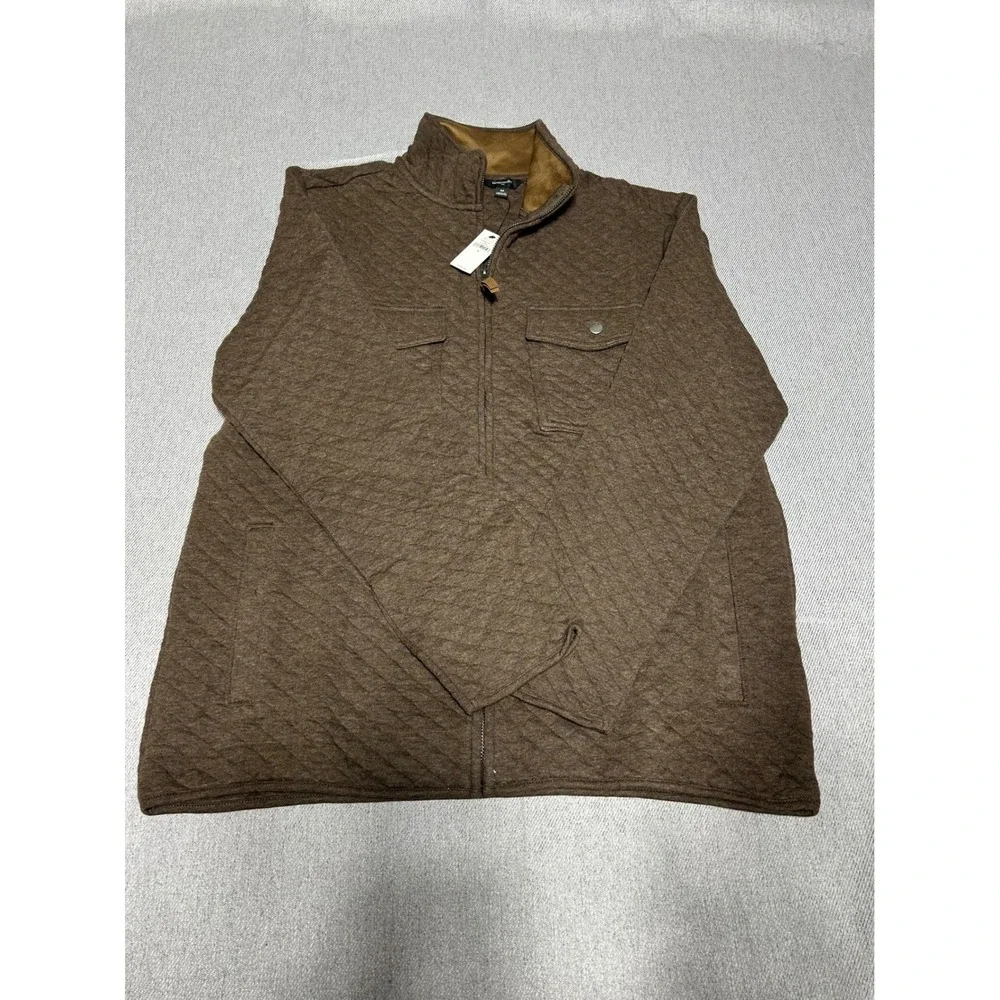 Banana Republic Jacket Mens M Brown Quilted Full Zip Mock‎ Neck Mock Neck Pocket